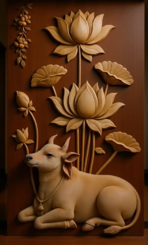 wall cow setting with lotus